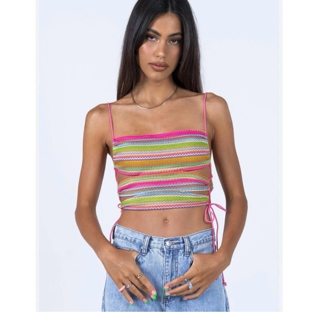 NWT Princess Polly Sutton Multi Stripe Knit Wrap Crop Top
